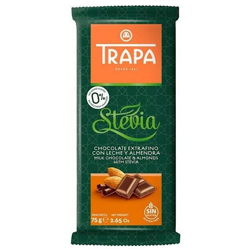 Trapa Stevia, tejcsokoládé mandulával, 75g