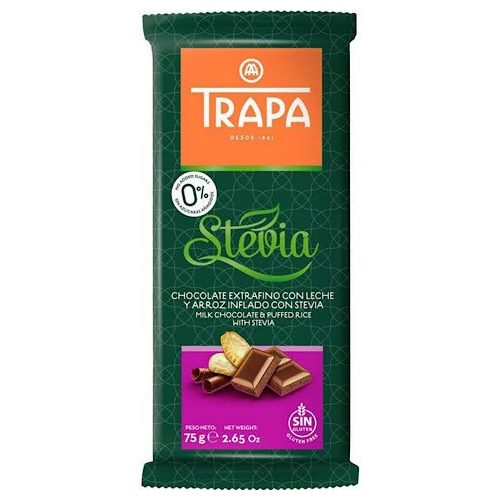 Trapa Stevia, ciocolată cu lapte cu orez suflat, 75g