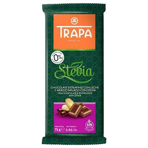 Trapa Stevia, ciocolată cu lapte cu orez suflat, 75g