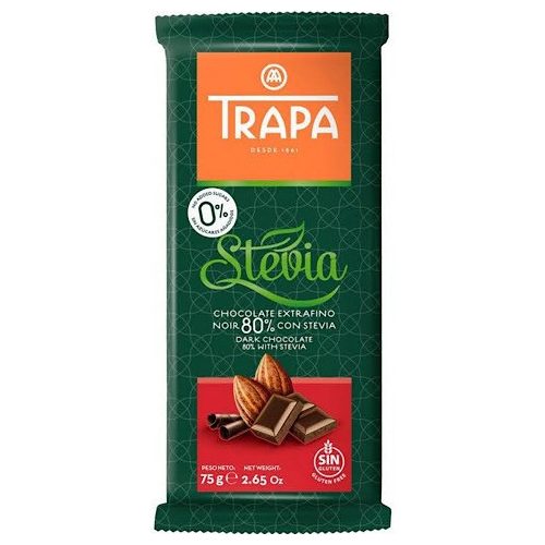 Trapa Stevia Noir 80% - Ciocolată menaj cu stevia cu un conținut de 80% de cacao