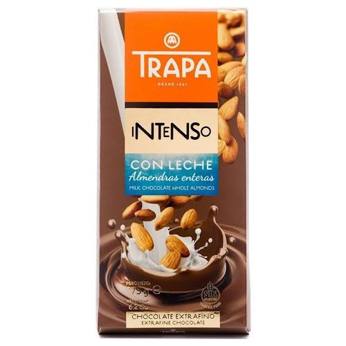 Trapa Intenso, Tăbliță de ciocolată cu lapte, cu migdale întregi (leche almendra), 175 g