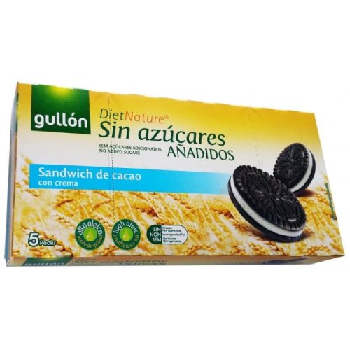 Gullón Twins Sandwich - biscuiți cu cacao și umplutură cremoasă, fără zahăr adăugat, 210g.