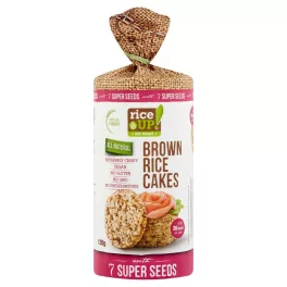  Rice Up, Feliuțe de orez brun integral suflate, cu 7 tipuri de superseminte, 120g.