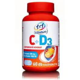   1x1 Vitamin 500 mg Vitamina C + 1000 NE Vitamina D3 supliment alimentar cu aromă de portocale comprimate masticabile cu extract de măceș și îndulcitori 60x