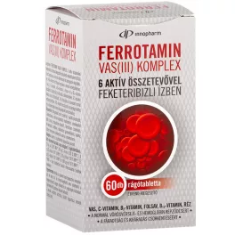   Innopharm Ferrotamin Vas (III) Supliment alimentar complex sub formă de tabletă masticabilă cu 6 ingrediente active, aromă de coacaze negre, indulcitor