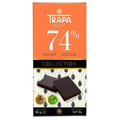 Trapa Collection, étcsokoládé tábla 74%, gluténmentes, vegán, 90g