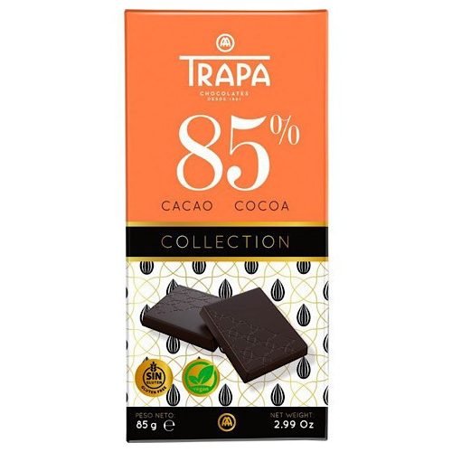 Trapa Collection, étcsokoládé tábla, 85%, gluténmentes, vegán, 85g