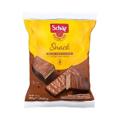 Schar Snack, napolitană umplută cu alune și acoperită cu ciocolată, 105 g.