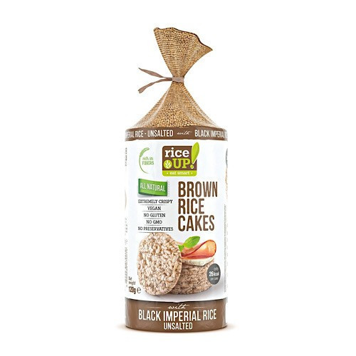 Rice Up, Feliuță de orez brun integral suflat, cu bucăți de orez negru, natural, 120g.