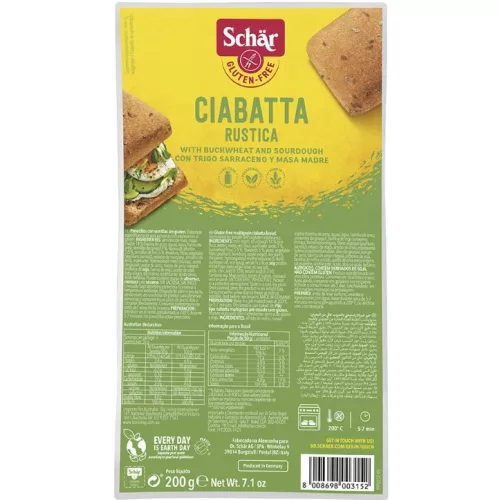 Schär Ciabatta többmagvas elősütött zsemlék (rustico), 200 g