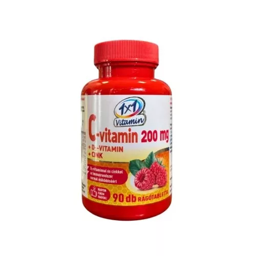 1x1 Vitamin Vitamina C 1000 mg + vitamina D3 cu extract de măceș, supliment alimentar cu aromă de portocale, tablete masticabile cu îndulcitori (60 buc.)